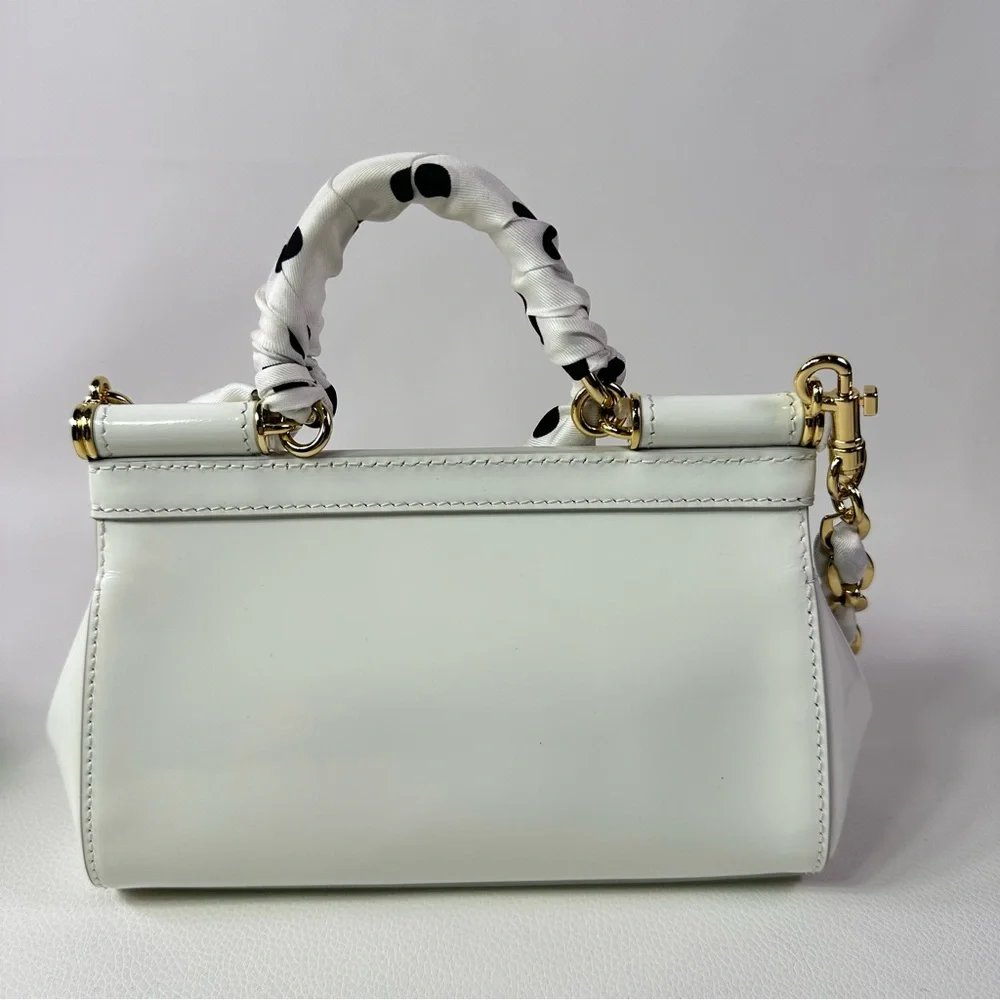 NEW Dolce & Gabbana Sicily East West Satchel Patent Leather w/ Polka Dot Scarf - Picture 3 of 9